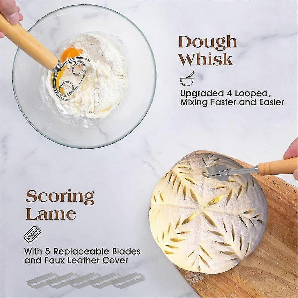 Bread Proofing Basket Set Trimming Knife Round Proofing Basket Egg Beater Dough Scraper Set