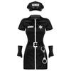 6Pcs Womens Police Officer Costume Halloween Cop Uniform Outfit Bodycon Mini Dress with Hat Gloves and Cuffs