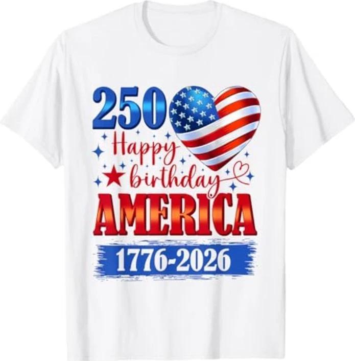 USA Hearts 1776 2026 July 4th 250th Birthday USA 250 Years T-Shirt 4XL
