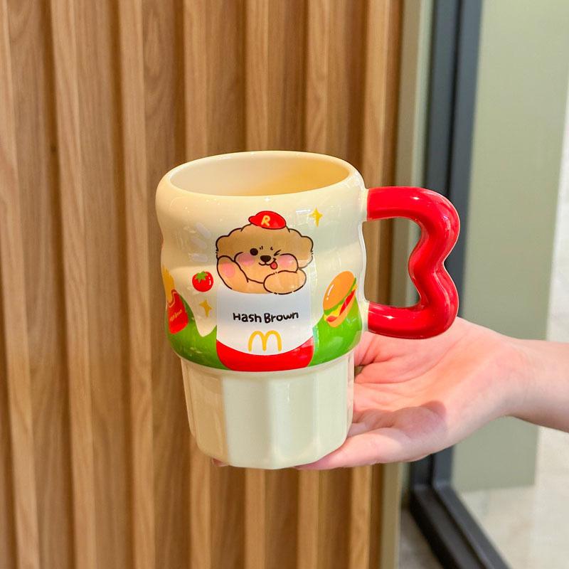 Milk Fufu Cute French Fries Straw Cup Girls' High-value Ceramic Mug for Girlfriends Birthday Gift Souvenirs
