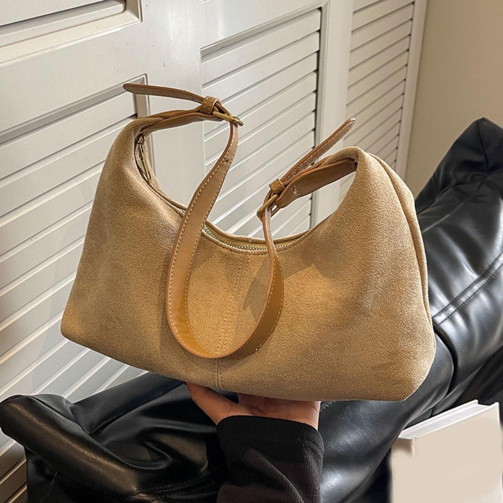 Large Capacity Hobo Bag Solid Color Tote Bag Simple Suede Shoulder Bag Autumn and Winter