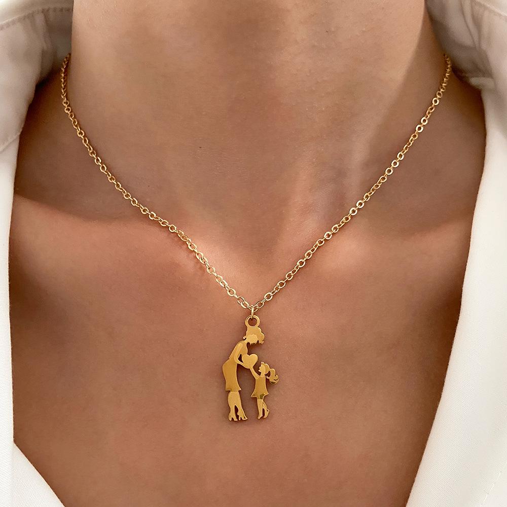 

Mother s Day Stainless Steel Mother-Daughter Pendant Necklace - Vintage Choker Gift
