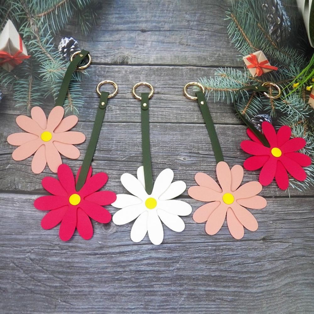 Fashion Bow Heart Keychain Car Key Holder Daisy Bag Pendant Lovely PU Leather Keyring  Unisex