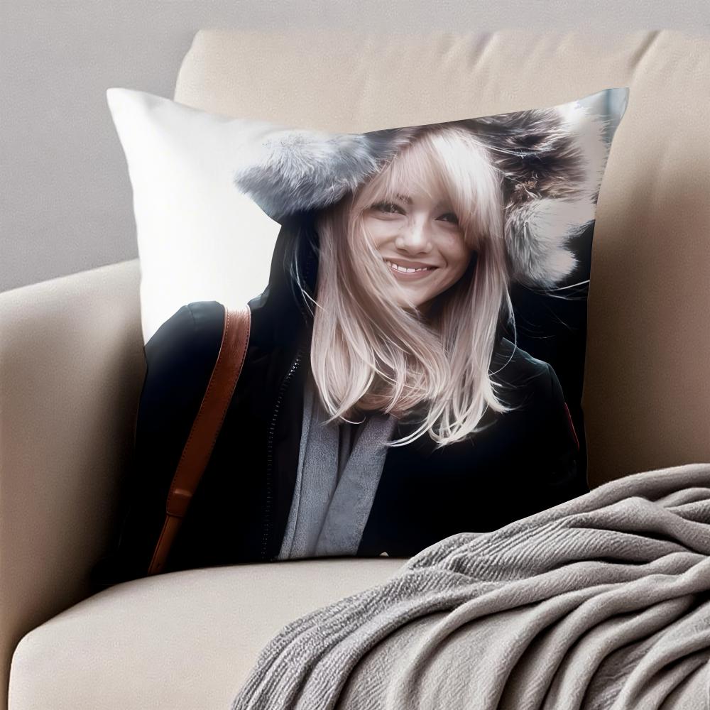 Actress EEmma Stone Cushion Cover Pillowcase Antidustmite Invisible Zipper Short Plush Sofa Cushion