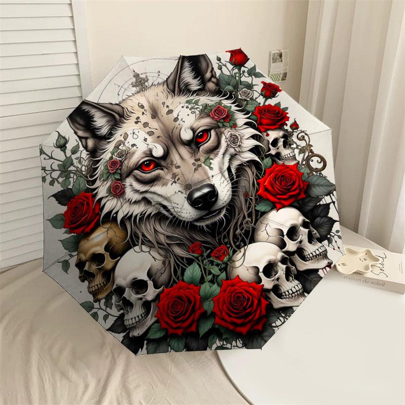 

1PC Wolf Skulls Umbrella-8-Rib Reinforced Portable Folding Travel Suitable for All Seasons Outdoor Daily Use Is an Ideal Choice -F321