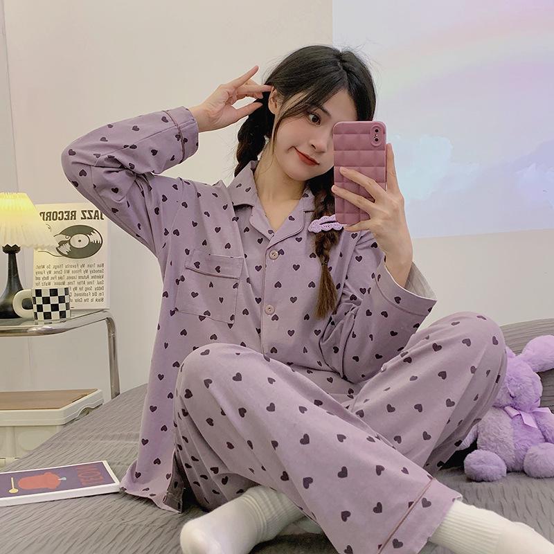 Plaid Long Sleeve Pajama Set with Pants – Spring & Autumn Style, Comfortable Home or Dorm Wear, Suitable for Outdoor Use