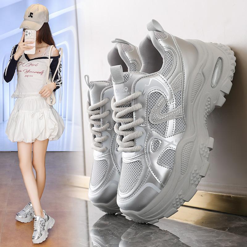 

New cross-outdoor leisure sports women s shoes summer hollow women s dad shoes breathable, comfortable and versatile 40 серебряный серый