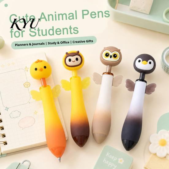 Cartoon Pens with Wings Cute Animal Ballpoint Pen, 0.7mm Smooth Writing Retractable Gel Stationery Gifts for Kids Pens, Owl/Chick/Penguin/Honeybee Pen