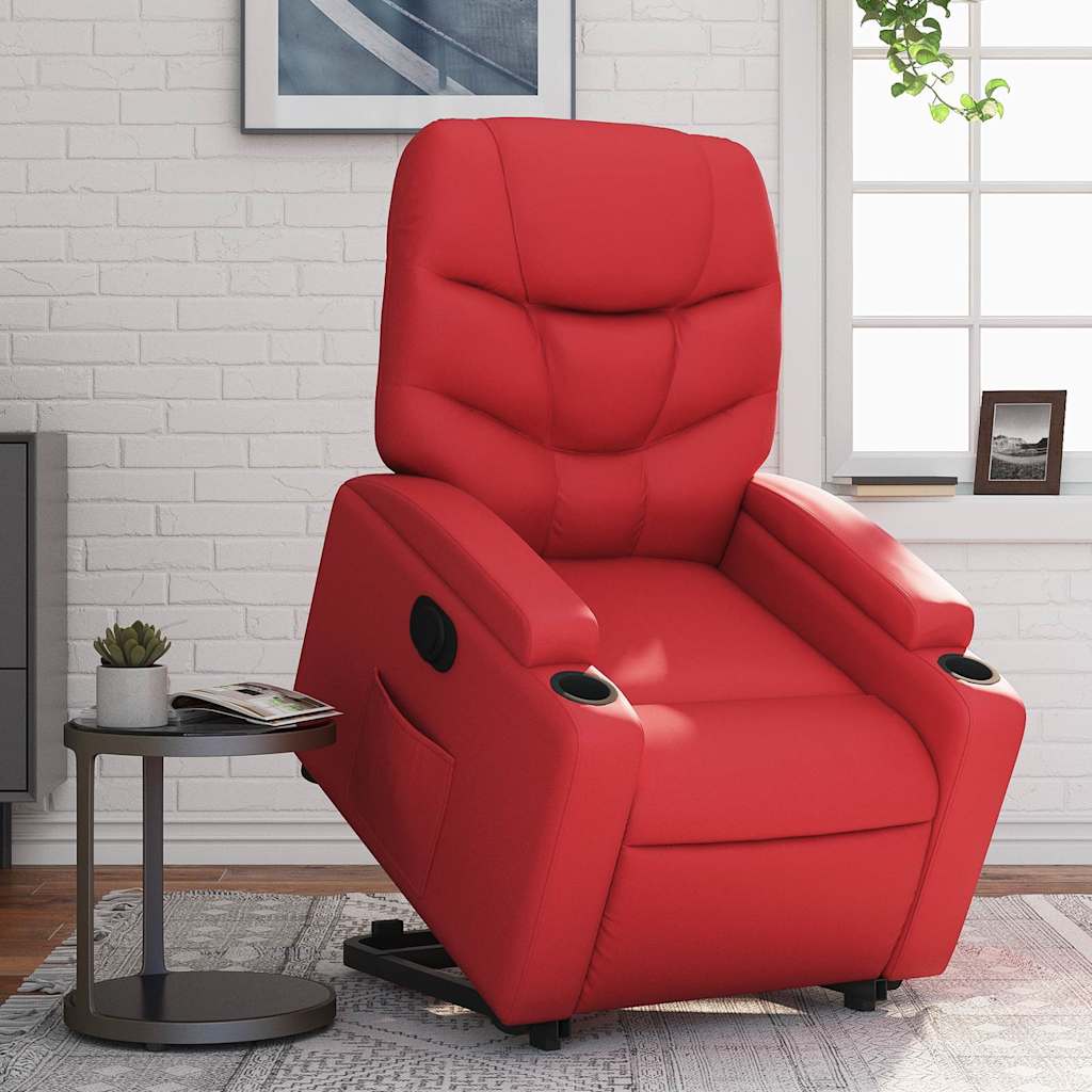Electric Recliner Chair with Rising Function Red Faux Leather