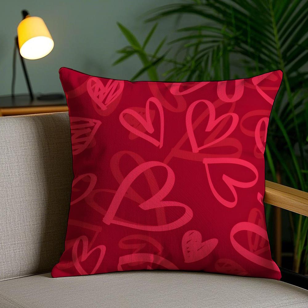 Pink Love Cushion Cover Soft Short Plush Double-Sided Printing Home Decor Machine Washable Pillow Case Gift