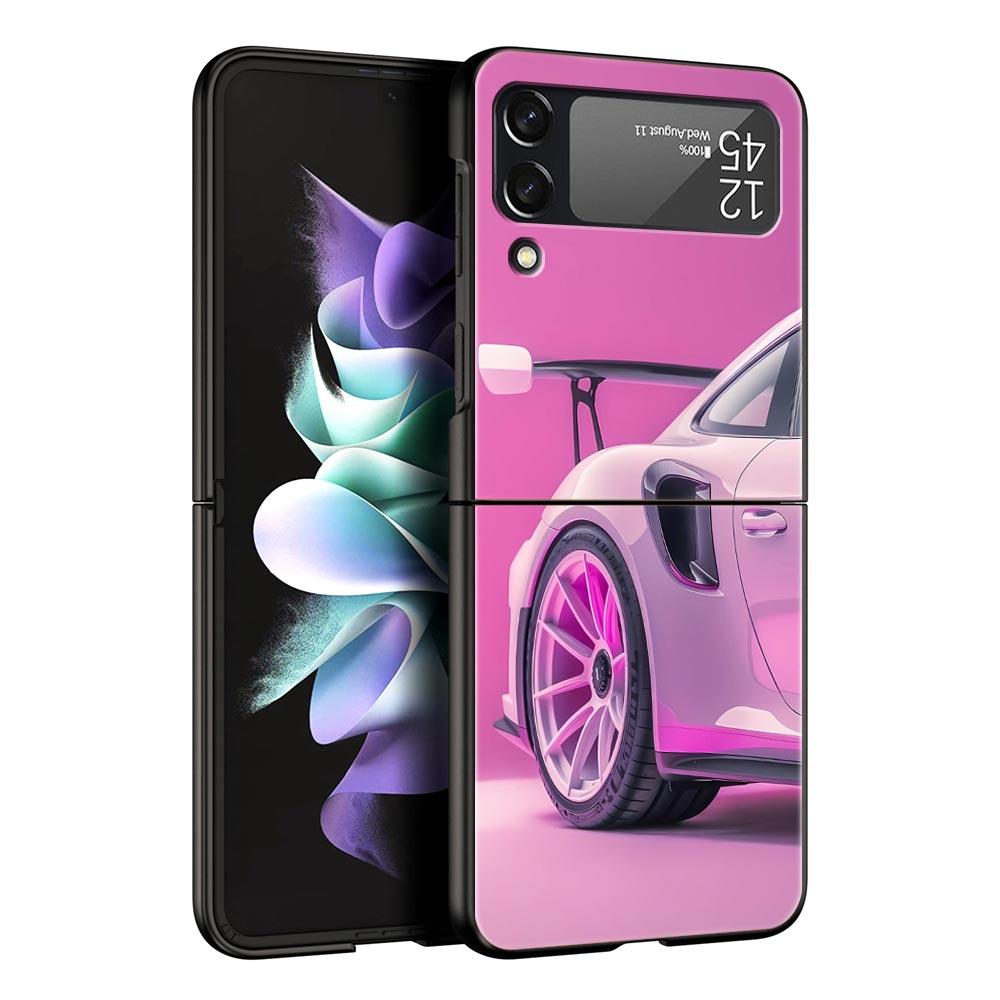 Fashion Pink Car Pattern Hard PC Phone Case For Samsung Galaxy Z Flip 7 6 5 4 Black Cover For Galaxy Z Flip 3 Foldable Shell Bag