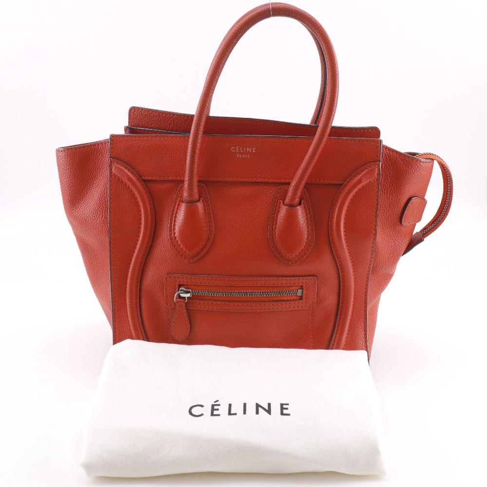 Celine Luggage Handbag Micro Shopper Red/Orange Leather Women Used