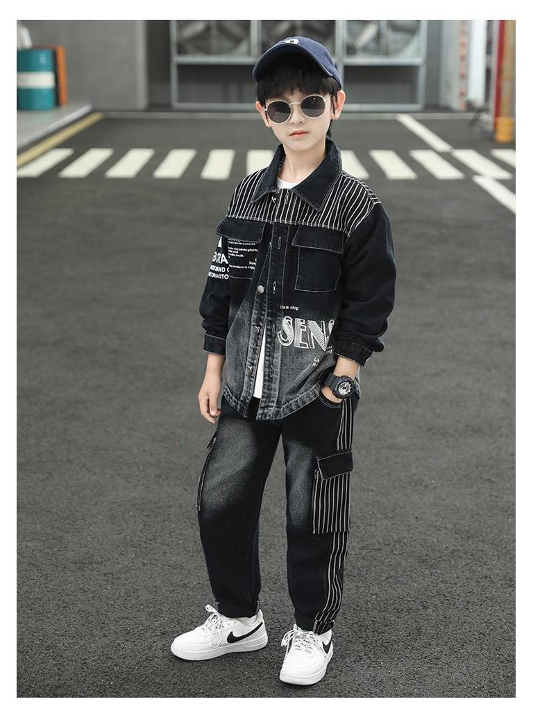 Trendiges Jungen-Denim-Zweiteiler-Outfit-Set für Frühling & Herbst - Stilvolle & Schicke 2025 Kollektion für Kinder