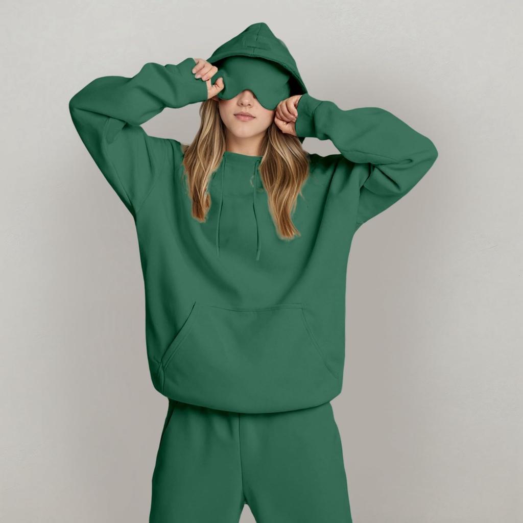 Unisex Hooded Sweatshirt With Built-in Eye Mask, Casual Long Sleeved, Solid Color Sports Pullover, Loose Fit Sweatshirt