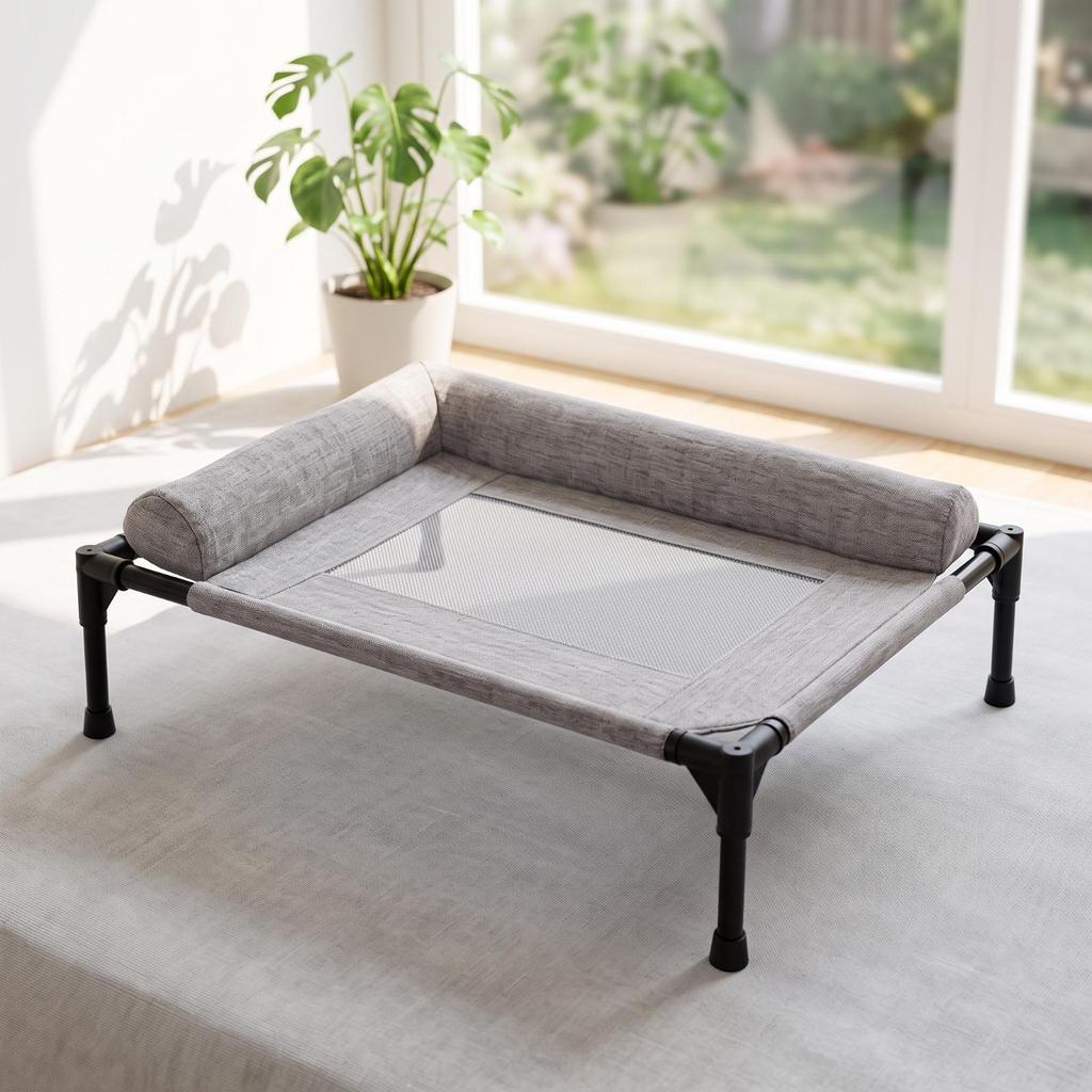 Raised Dog Cot with Padded Sides Cooling Elevated Pet Bed Bolsters for Dogs