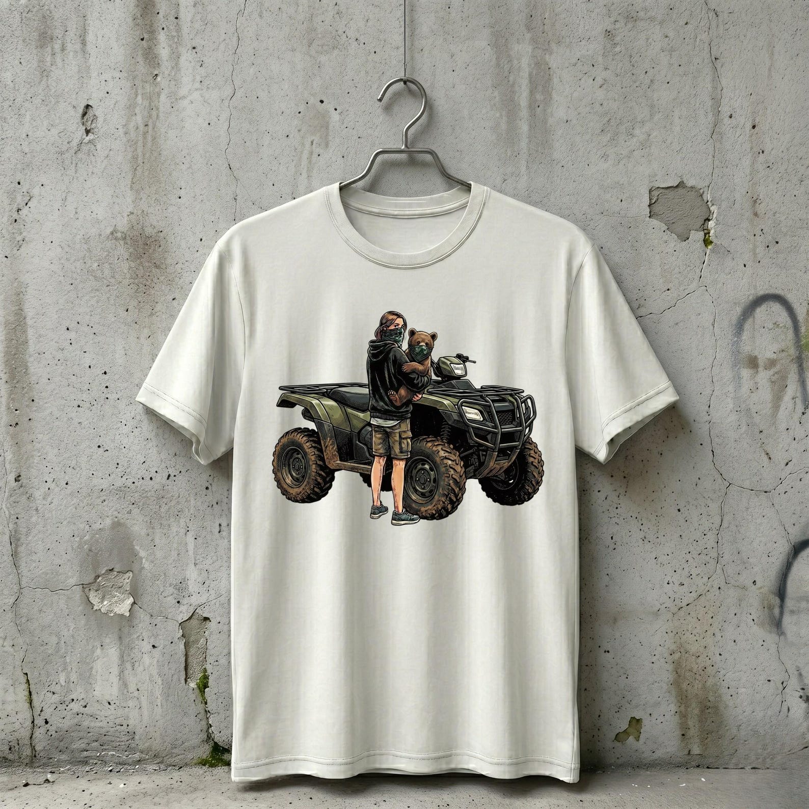 Tactical Bear ATV Rider T-Shirt | Underground Streetwear Graphic Tee | Off Road Bear Shirt | Urban Rider Style S