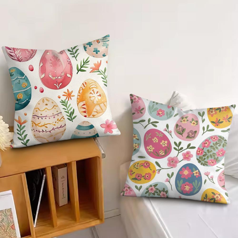 Easter Eggs Cartoon Cushion Cover Silky Short Plush Invisible Zipper Dustproof Sofa Pillow Case For Home Decor