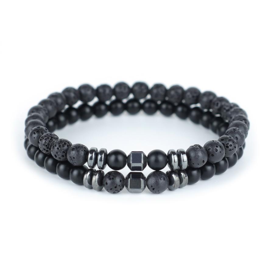 Noter New Design Mens Bracelet With Stone 2Pcs/Set 6mm Volcanic Rock Turquoise Hematite Yoga Meditation Healing Braslet Homme лавовый