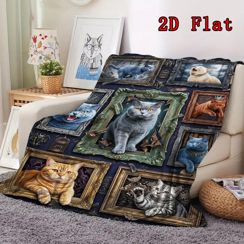 Feline Fantasies 2D Flat Pattern Flannel Blanket, High Quality All Seasons, Home Decor, Warmth and Comfort, Perfect for Christmas Gifts.