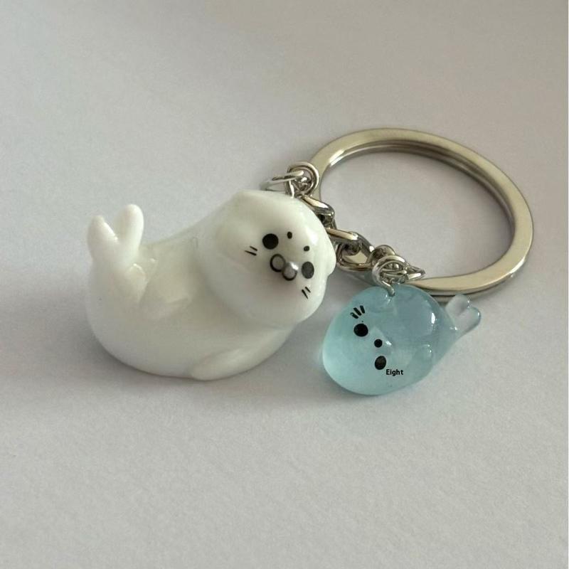 1/2/4 Stück Cartoon 3D Leuchtender Seelöwe Schlüsselanhänger Niedliches Tier Taschenanhänger Dekoration Auto Schlüsselring Geschenk für Paare