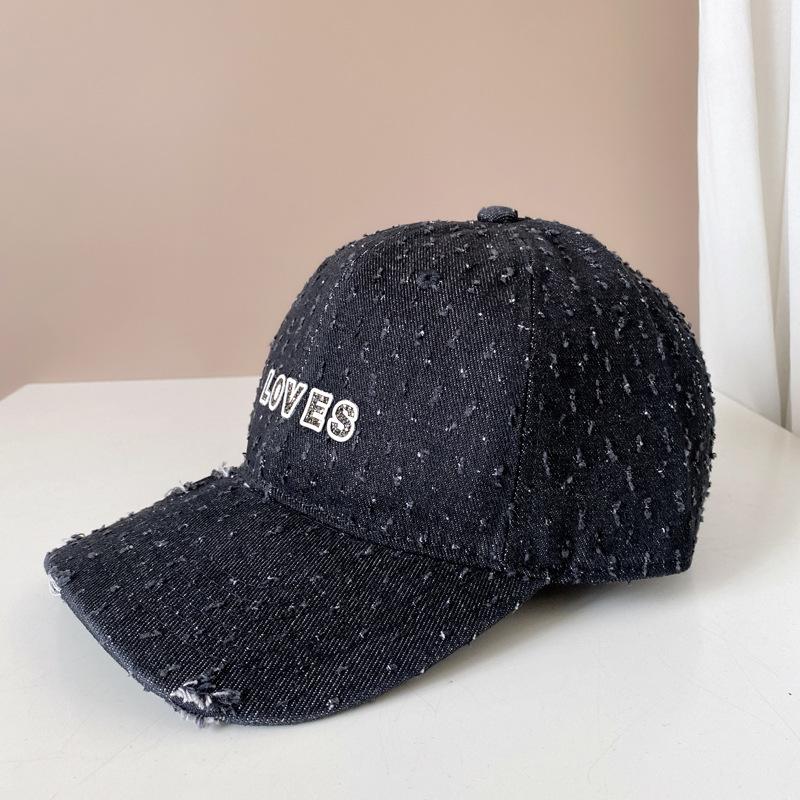 European and American Denim Rhinestone Alphabet Baseball Cap Men and Women Couples Four Seasons Curved Edge Cap Old Hole Sun Hat