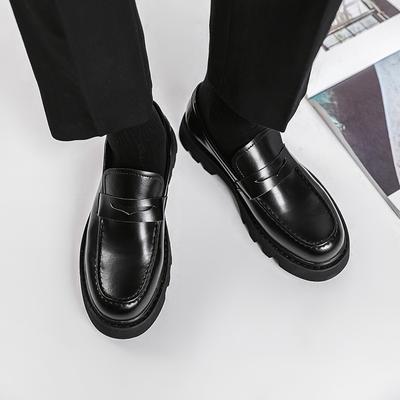 Heren trendy schoenen Britse zwarte kalfsleren zachtzoolige leren schoenen Koreaanse versie veelzijdige leren casual schoenen dikke zool