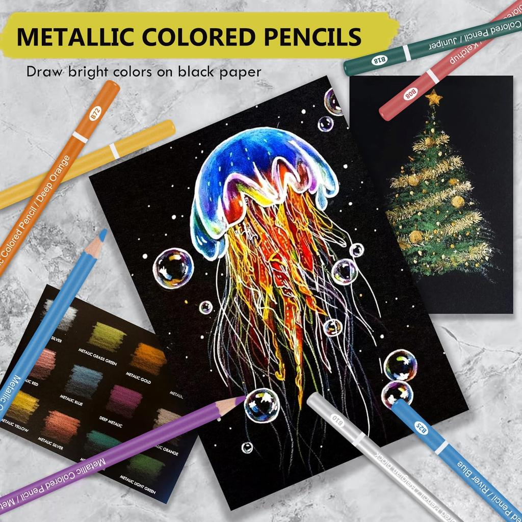 Metallic Colored Set with Metallic and Soft Cores for Professional Coloring and Ideal for and Artists Pencils, 72-Piece Colors, Oil-Based, Painting,