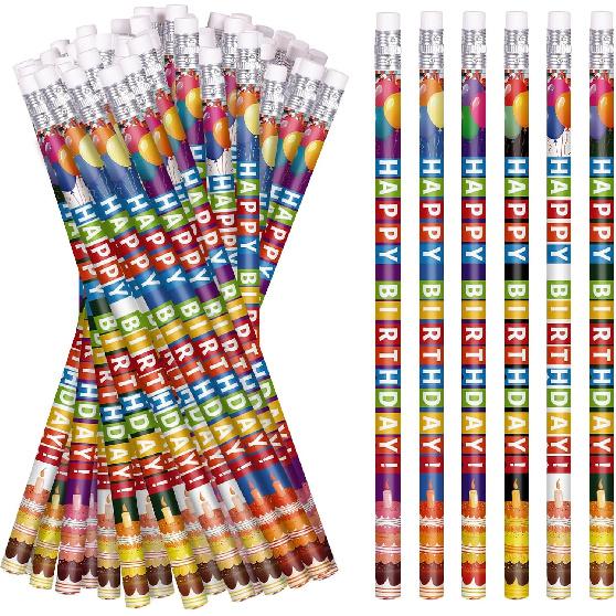 Birthday Pencils for Students Happy Birthday Pencil Bulk Colorful Wood Pencils Teacher Classroom Birthday Gifts Party Supplies (48)