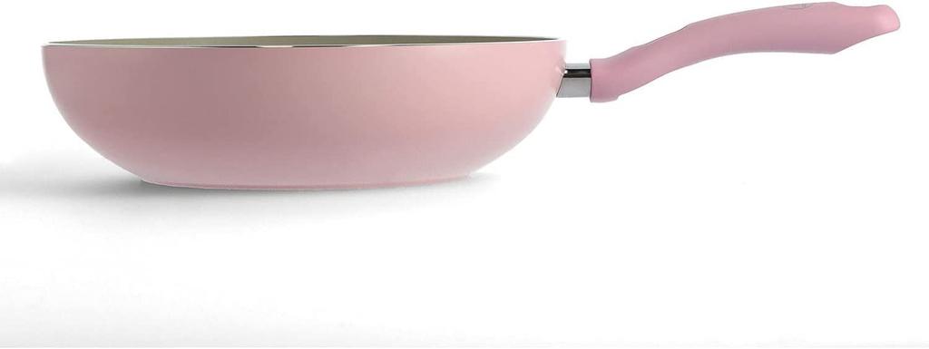 Greenpan Green Chef Deep Wok Induction Interior and and Easy To Earthy Quartz Pink Pan, 28cm, Compatible, Ceramic-Coated Exterior, Non-Stick Clean,