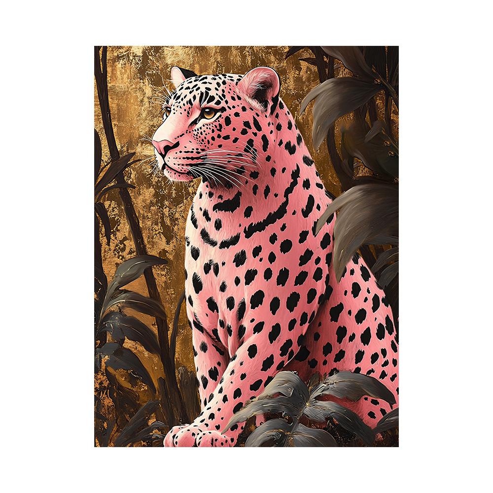 Canvas Painting Pink Leopard Abstract Botanical Leaf Animals Painting Modern Home or Living Room Decoration No Frame Wall Decor