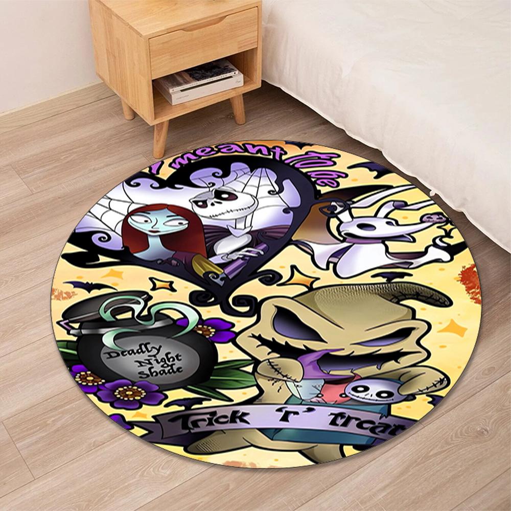 The Nightmare Before Christmas Printed Round Rug Carpet Chair Rug Area Rug Entryway Doormats,for Office Chair Living Room Bedroom Kitchen Room.