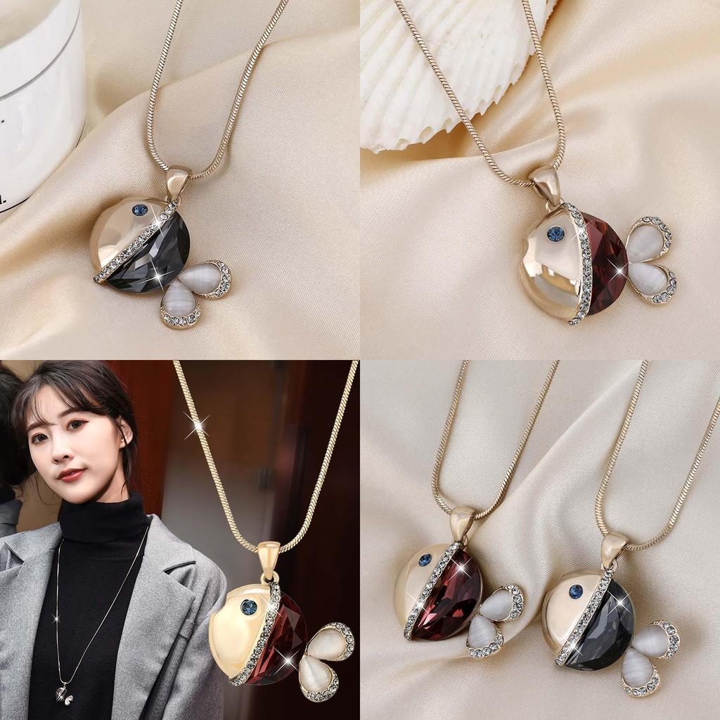 Sweater Long Unique Necklace With Crystal Fish Pendant Ideal For Style Casual