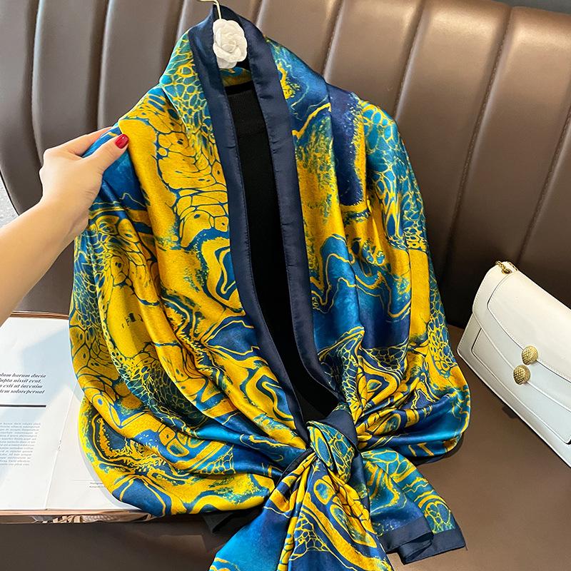 1116 New Silk Scarf Women's Summer Sunscreen Beach Scarf Women's Oversized Holiday Shawl with Fashionable Foreign Style Scarf