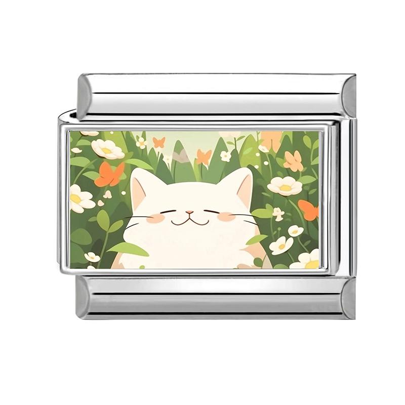 Y2K Cartoon Cat Dog Flower Love Rabbit Guitar Italian Charm Links Fit 9mm Stainless Steel Bracelet Women Men DIY Making Gift