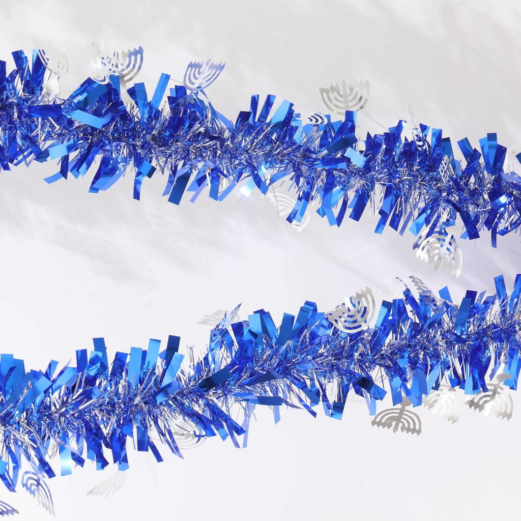 2 Meters Hanukkah Theme Candle Wreath Sequin Tinsel Garland Banner Home Wall Hanging for Je Happy Hanukkah Party Decoration