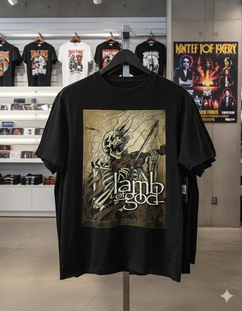 Unisex Adult Casual Music Lamb of God Skeleton Violin Graphic T-Shi... XXXL