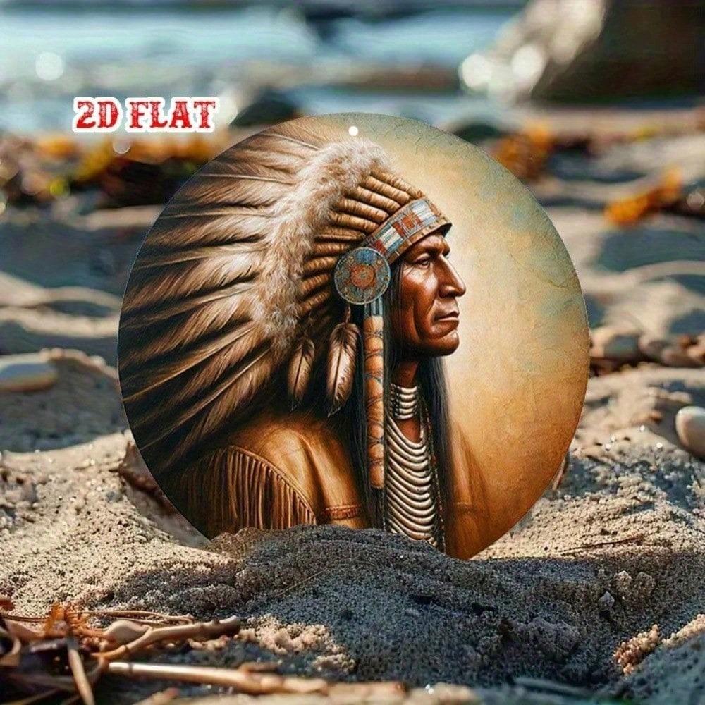 Native Spirit Round Tin Sign 8x8 Inches Vintage Metal Wall Art Home Decor Bar Cafe Man Cave