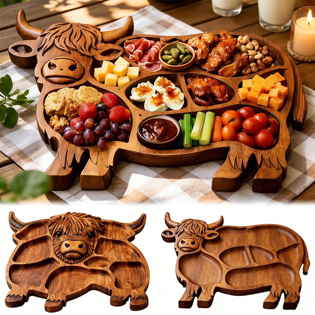 Wooden Charcuterie Board Meat Cheese Tray with Cow Shape Large Funny Food Serving Tray Snack Deseert Platter for Home Kitchen