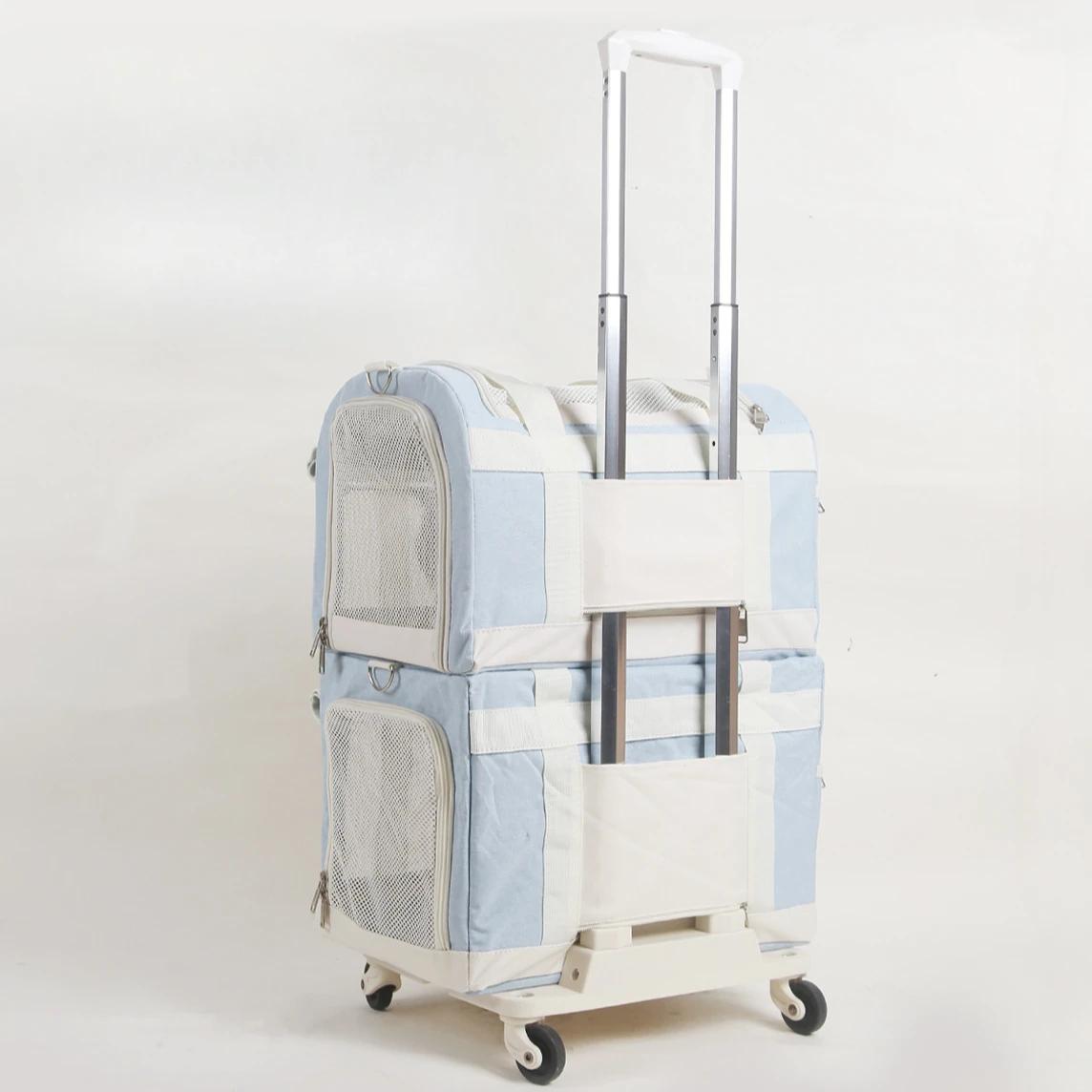 

Pets Double Bag Cats Trolley Box Cat Bag Out Portable Breathable Cart Large Space Universal Wheel Shock Absorption Pet Products