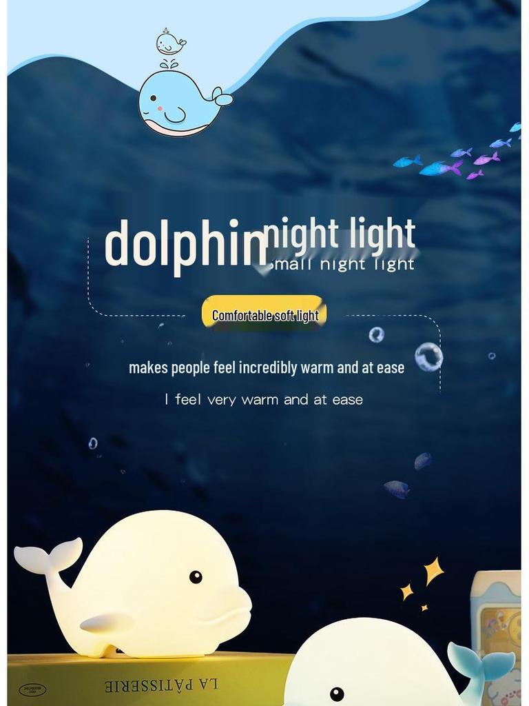 Seven-Color USB Rechargeable Dolphin LED Night Light - Silicone Cartoon Atmosphere Lamp