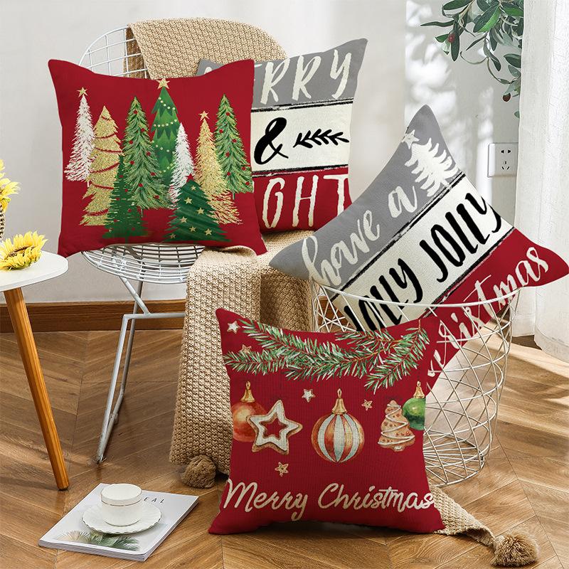 New Style Pillow Case Christmas Letter Decoration Printed Linen Sofa Bedside Pillow Case Pillow Case