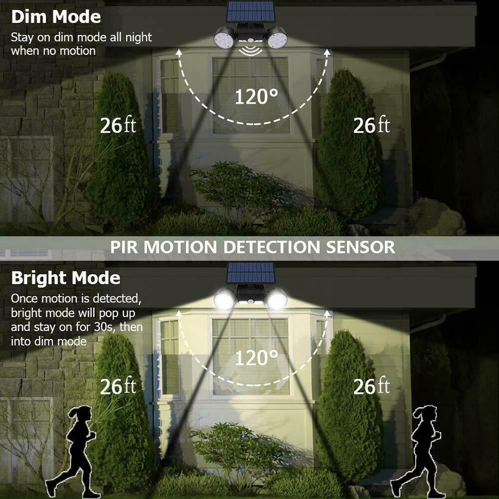 30 LED Solar Light Waterproof PIR Motion Sensor Wall Lamp Solar Powered Adjustable Angle Dual Head Garden Spotlight