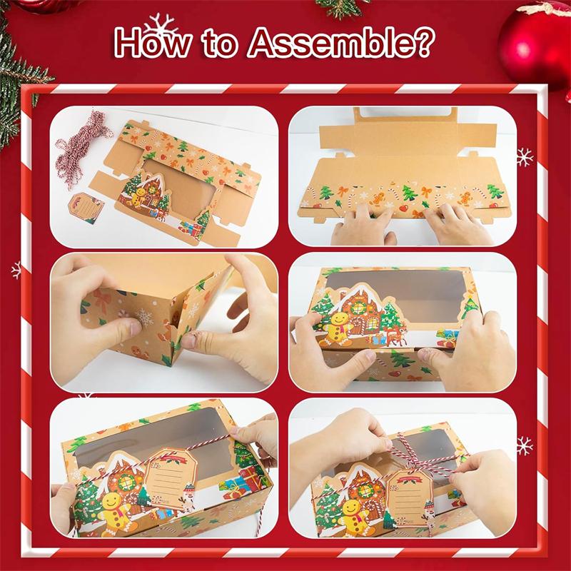 27Pack Christmas Kraft Cookie BoxesWithWindow LargeHolidayBakery Treat Gift Box For Cupcake Candies Food Packing Xmas Containera