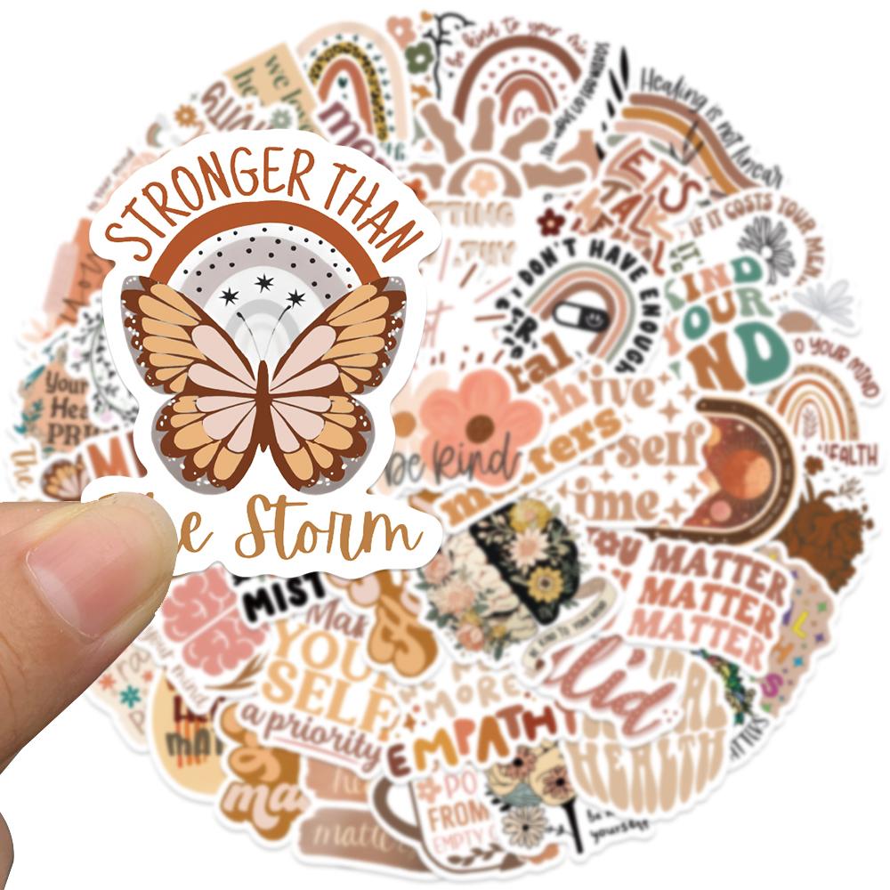 50Pcs Vintage Art Bohemia Mental Healthy Stickers Boho Cartoon Decals For Guitar Phone Laptop Scrapbook Diary Stationery Sticker
