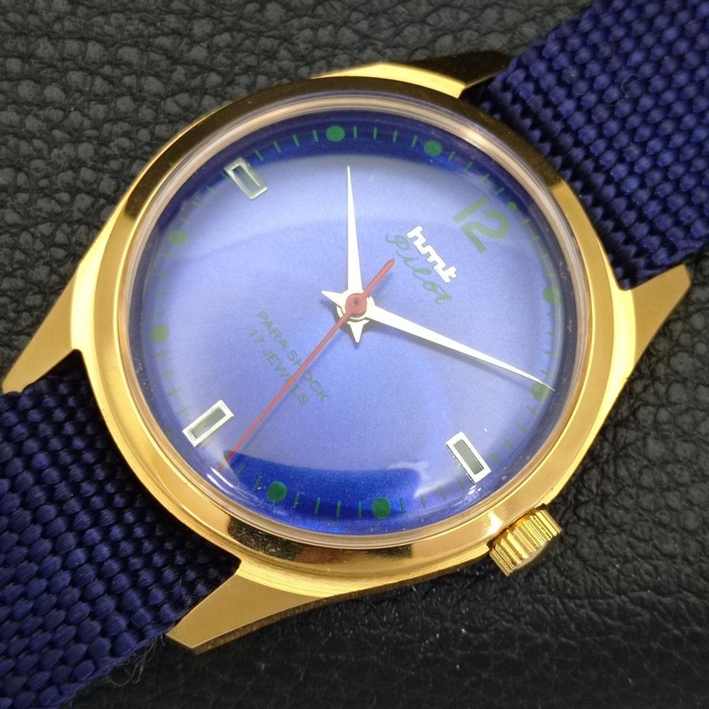 HMT PILOT HAND-WINDING VINTAGE INDIAN MENS BLUE COLOR DIAL WATCH A702071-5