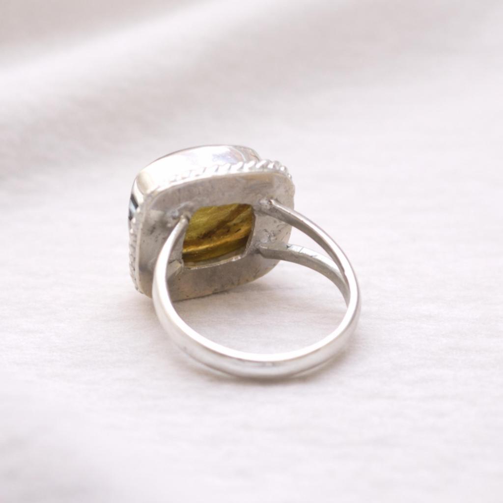 Blue Labradorite Square Shape Statement Ring in 925 Sterling Silver – Handmade Minimalist Boho Ring