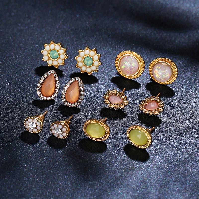 Kobiety Krople wody Kolczyki kwiatowe 6 par Zestaw kolczyków sztyftowych Symetryczne wisiorki do uszu