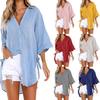 TAM Camicia casual da donna con risvolto con bottoni e bottoni Camicia a maniche lunghe annodata sul lato largo