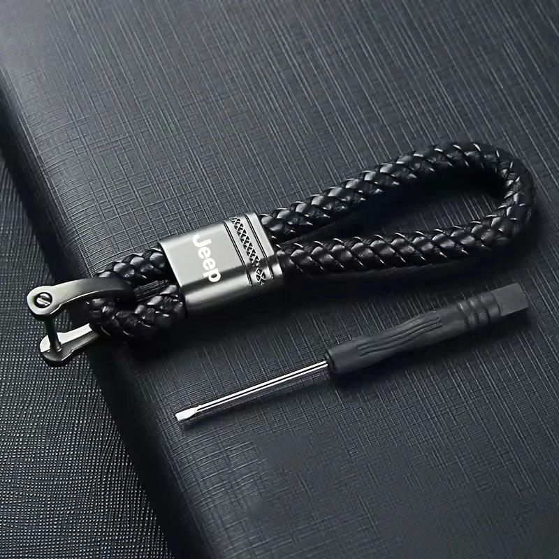 För Jeep Flätat Rep Bil Logotyp Nyckelring Metall Nyckelring Biltillbehör För Jeep Grand Cherokee Wrangler JK Gladiator Compass