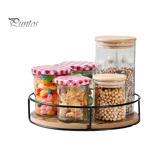 

Деревянная кухонная полка для специй, вращающаяся на 360 градусов, противоскользящая конструкция, органайзер для специй, деревянная поворотная полка C